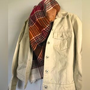 Old Navy Womens Large Cropped Relaxed Denim Jacket in Tan with Metal Button Coat